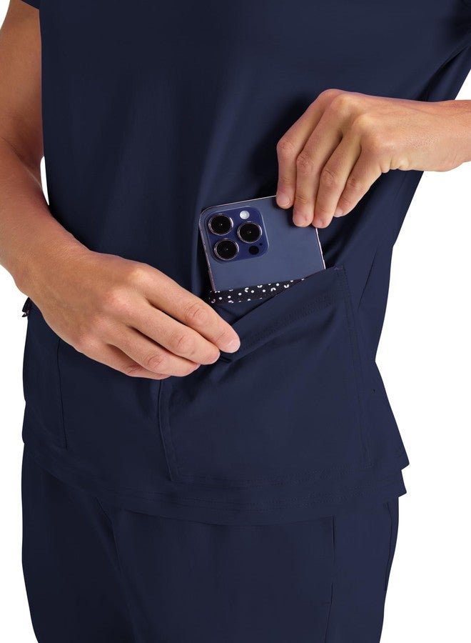 KOI Basics Becca Women's 4-Pocket Stretch Scrub Top Navy Medium - Image 4